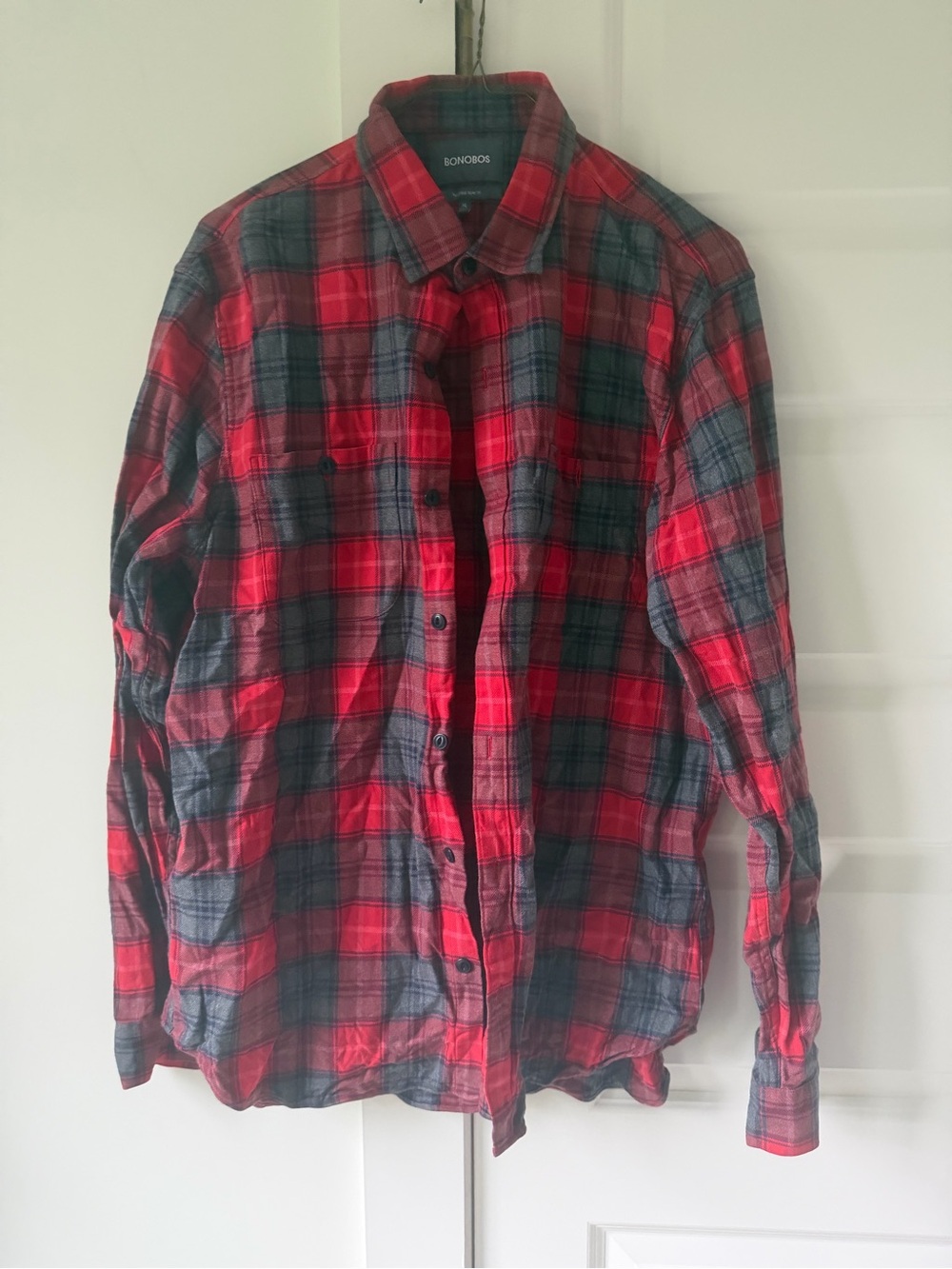 Bonobos Red & Gray Plaid Casual Button-Down Shirt